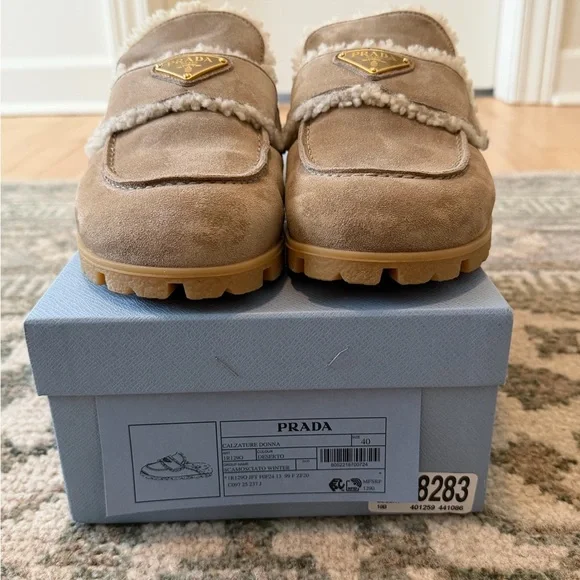 Prada Suede and Shearling Mules - Picture 9 of 11